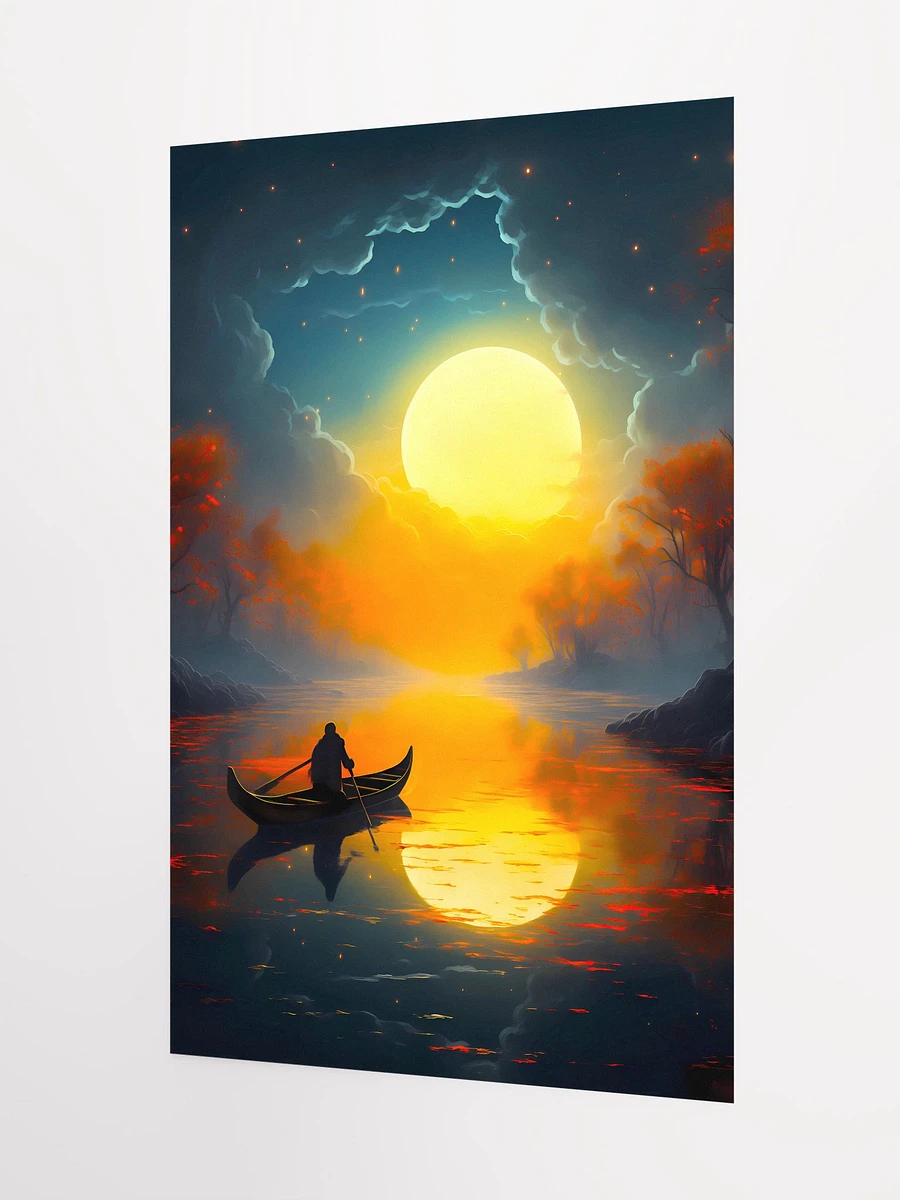 Moonlit Serenity: A Lone Fisherman on Rowboat Under the Moon and Stars Matte Poster product image (5)