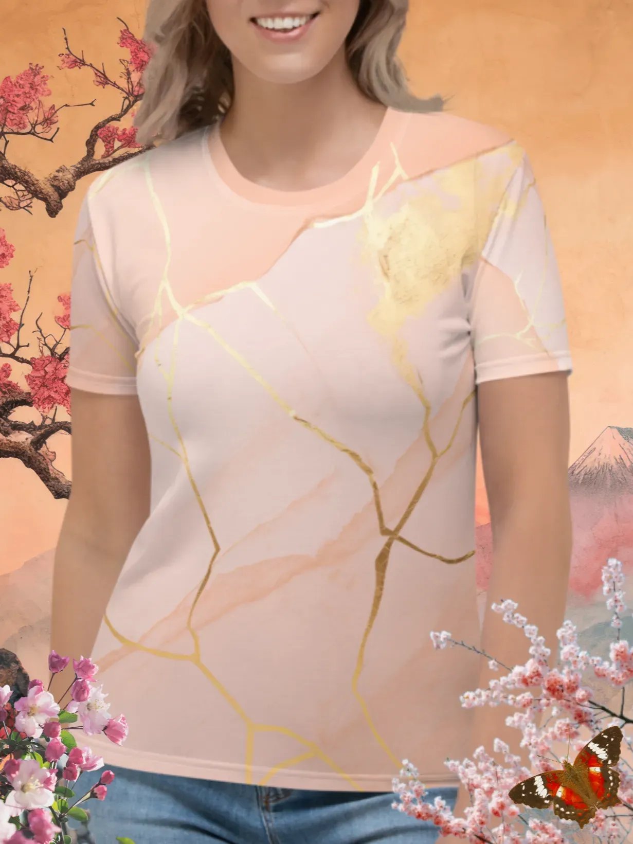 Peach Gold Kintsugi Print T-Shirt product image (1)