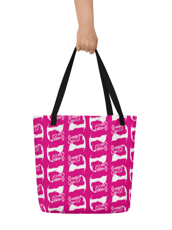 BRN.2C.C.™ | Large Tote Bag with Pocket | Coastal Classic | All-Over Logo Print | White Logo Repeat on Vibrant Pink product image (4)