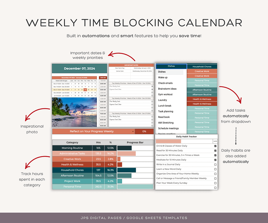 Time Blocking Planner, Google Sheets Template product image (5)
