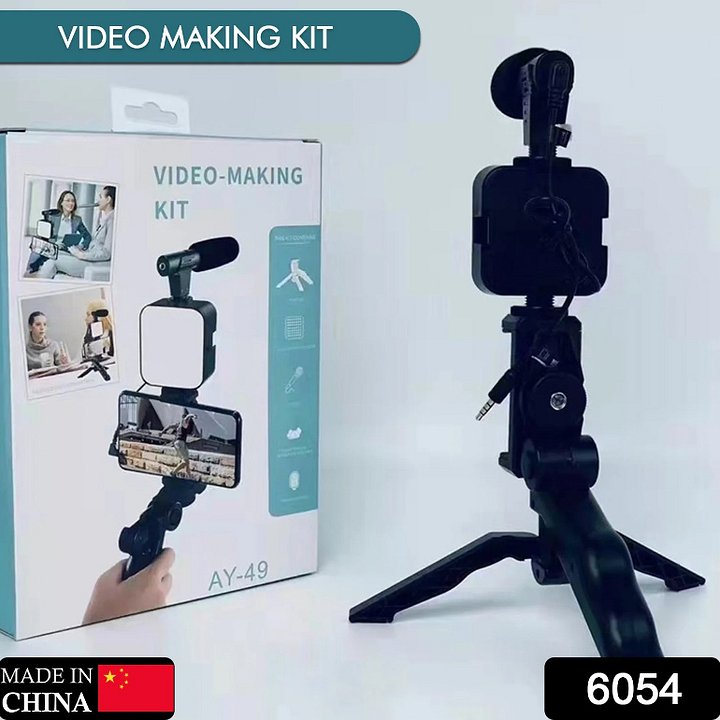 Vlogging Kit For Video Making With Mic Mini Tripod Stand, LED Light & Phone Holder Clip For Making Videos product image (1)