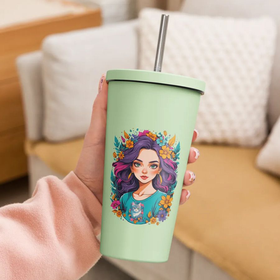 Bloomcore Flower Girl 20 oz Tumbler Cup - Mint - Insulated Tumbler with a Straw - v2 product image (3)