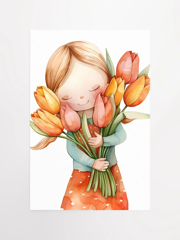 Whimsical Girl Really Loves Tulips Poster: Charming Floral Wall Art for Spring Decor Matte Poster product image (2)