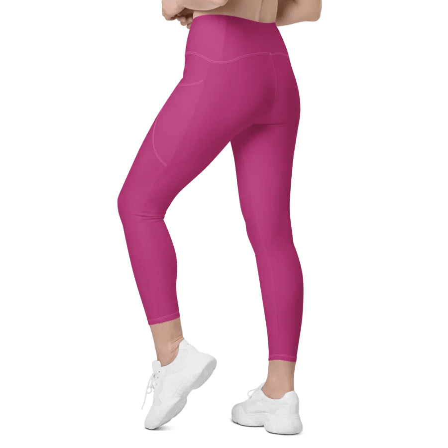 Plain Medium Plum Pink Light Summer Women's High Waisted Premium Crossover Leggings with Pockets by Treasure Pie product image (12)