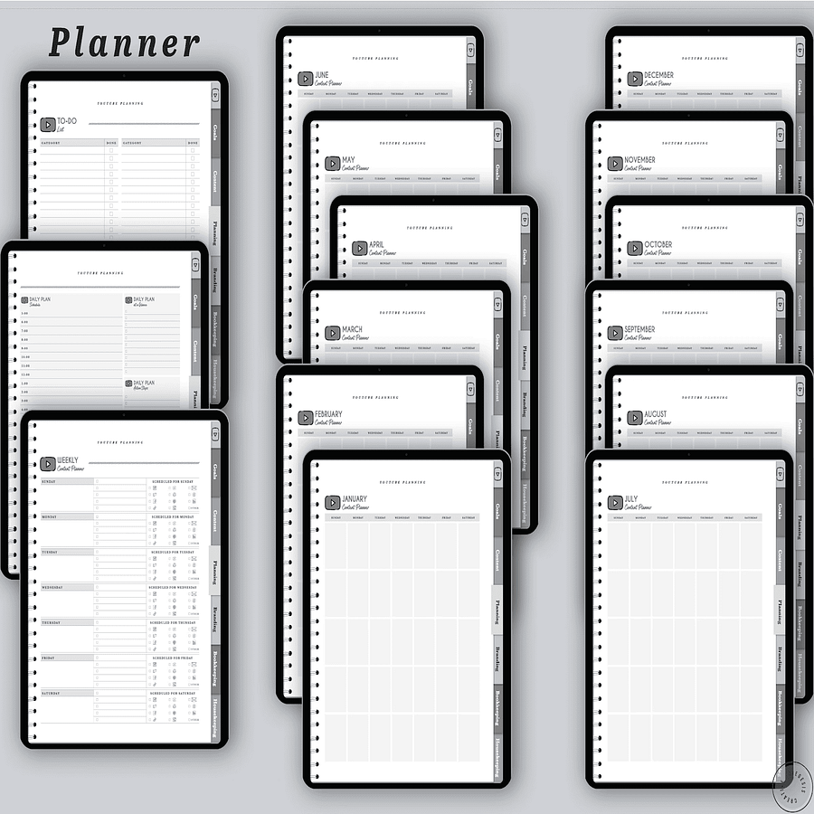 YouTube Digital Planner and Workbook Kit - Grayscale product image (3)