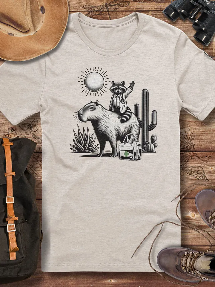 Retro Raccoon and Capybara Rescue T-Shirt, Animal Rescue Tee, Wildlife Helper Gift, Wildlife Rescue Rehabber T-Shirt product image (1)