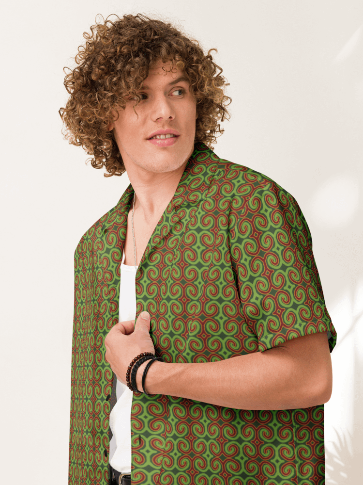 Red & Green Christmas Swirl Oversized Button-Down Shirt product image (9)