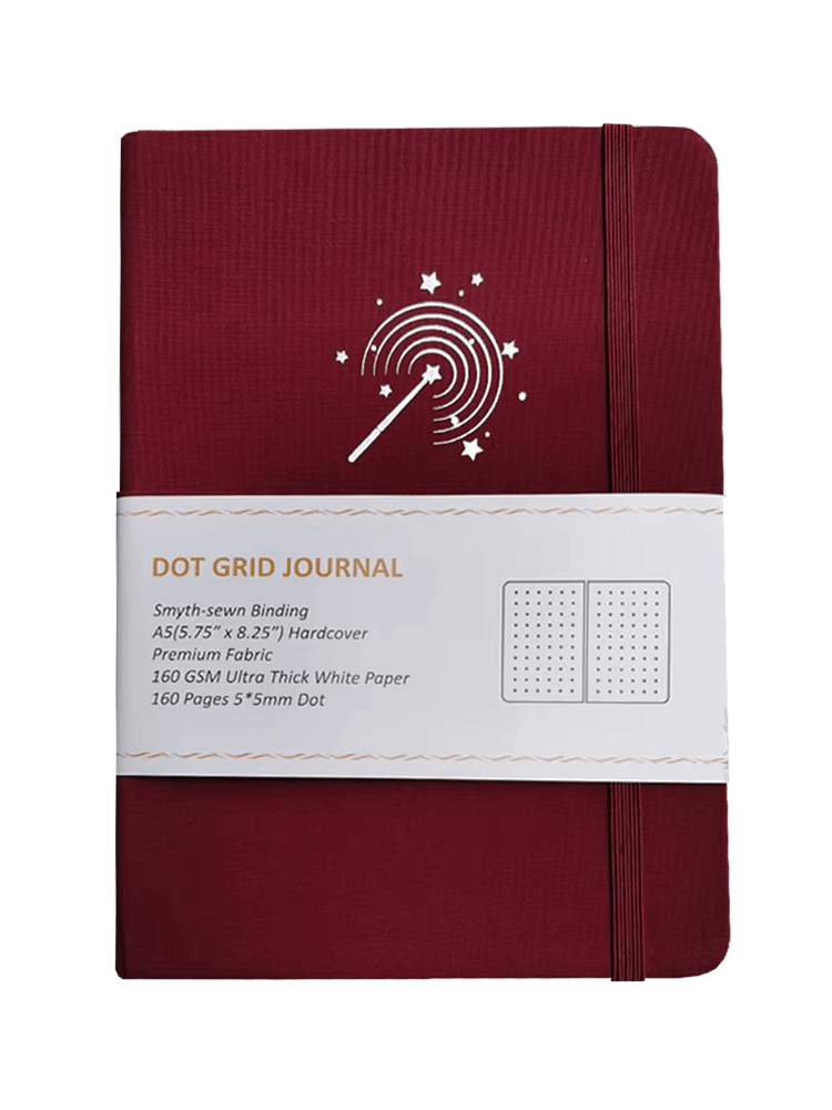 Burgundy Celestial Design Fabric Cover A5 Dot Grid Notebook product image (1)