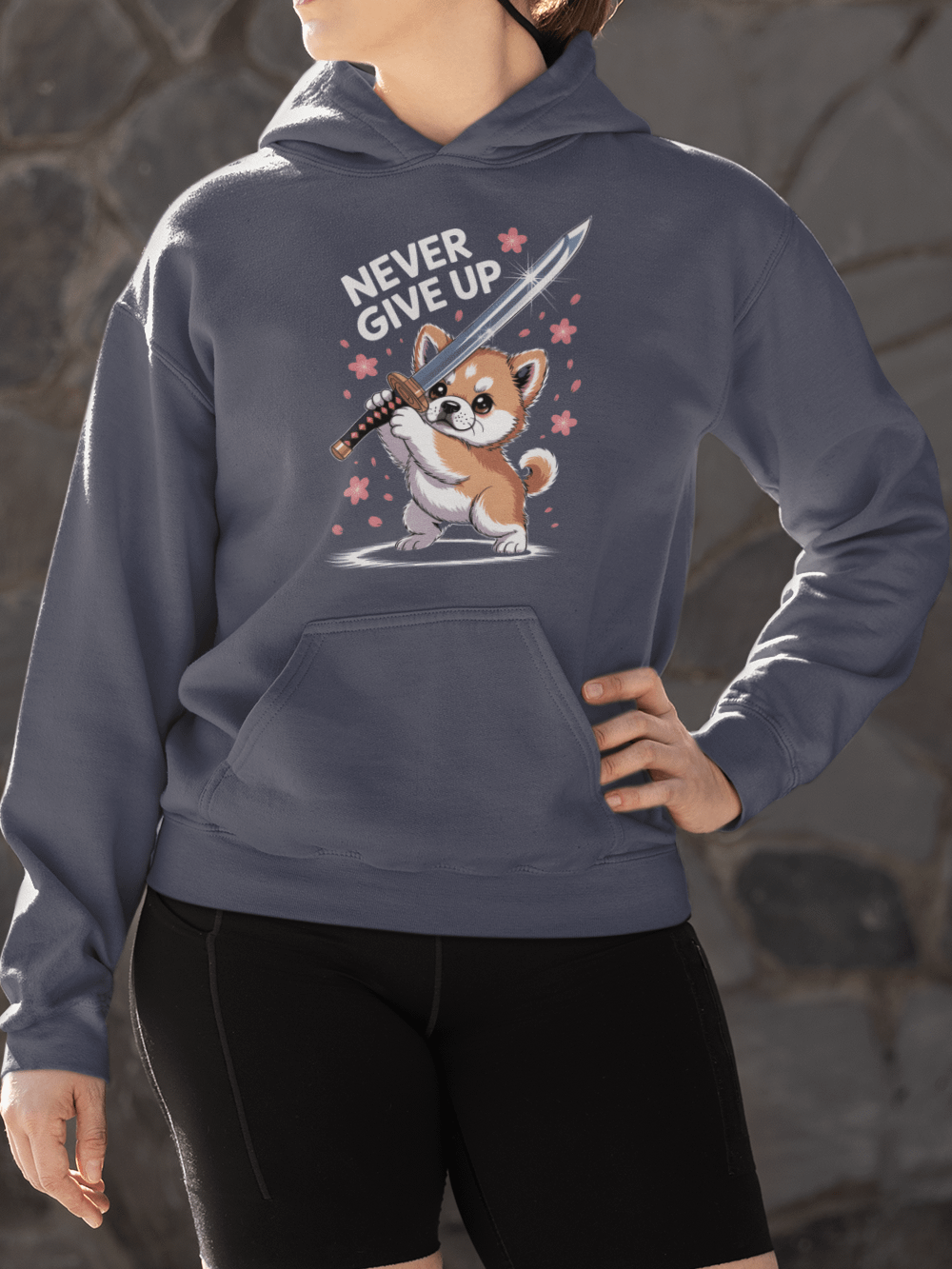 "Never Give Up" Shiba Inu Samurai Hoodie | Kawaii Japanese Anime Dog Sweatshirt product image (1)