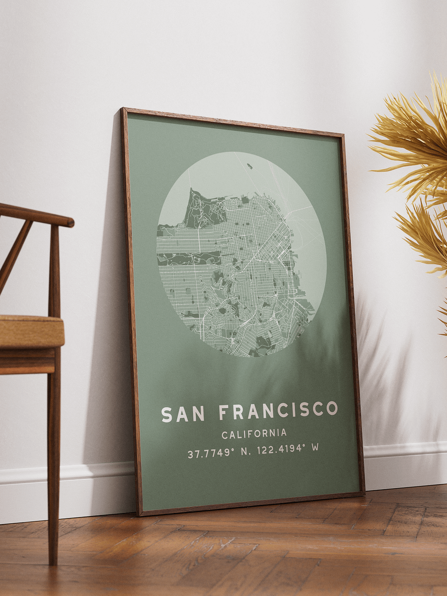 San Francisco Street Map Poster – Sage Green Minimalist Circular City Art product image (2)