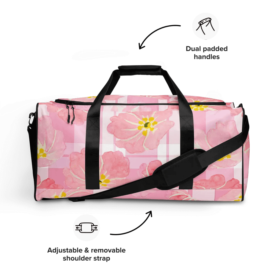 Pink Hibiscus Gingham Duffle Bag product image (4)