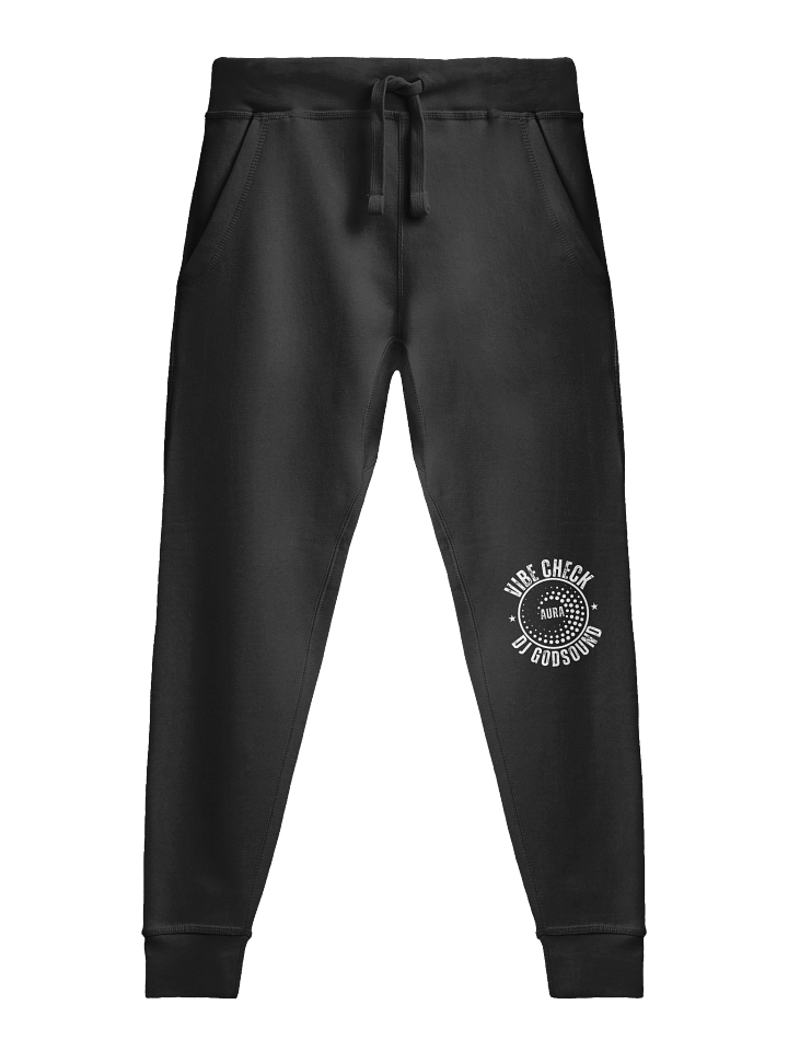 D.G.S. (DJ GodSOUND) Lane Seven Fleece Joggers "VIBE CHECK AURA" IN BLACK WITH WHITE FONT product image (1)