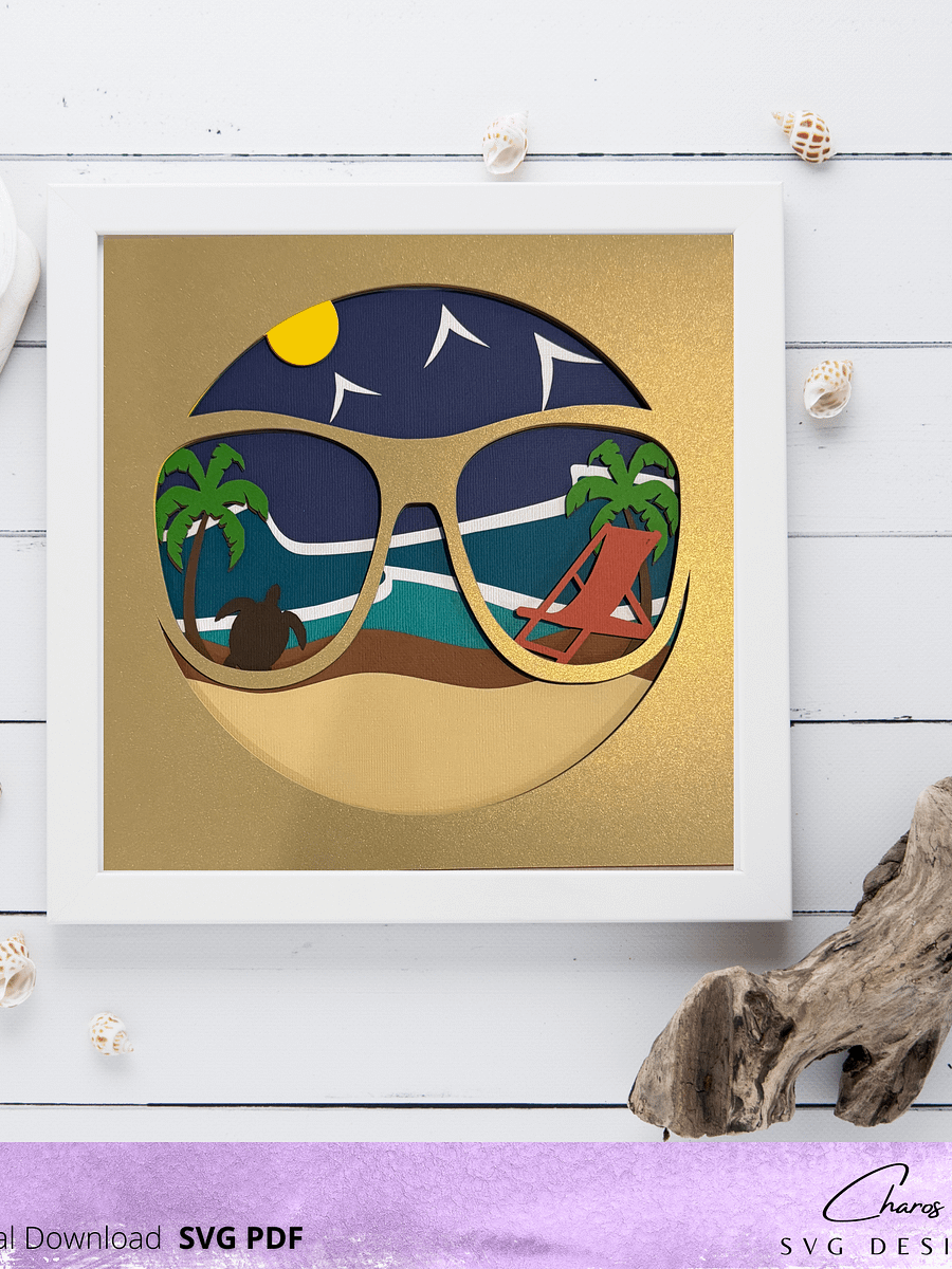 3D Summer Beach Shades SVG Layered Shadow Box Design product image (1)
