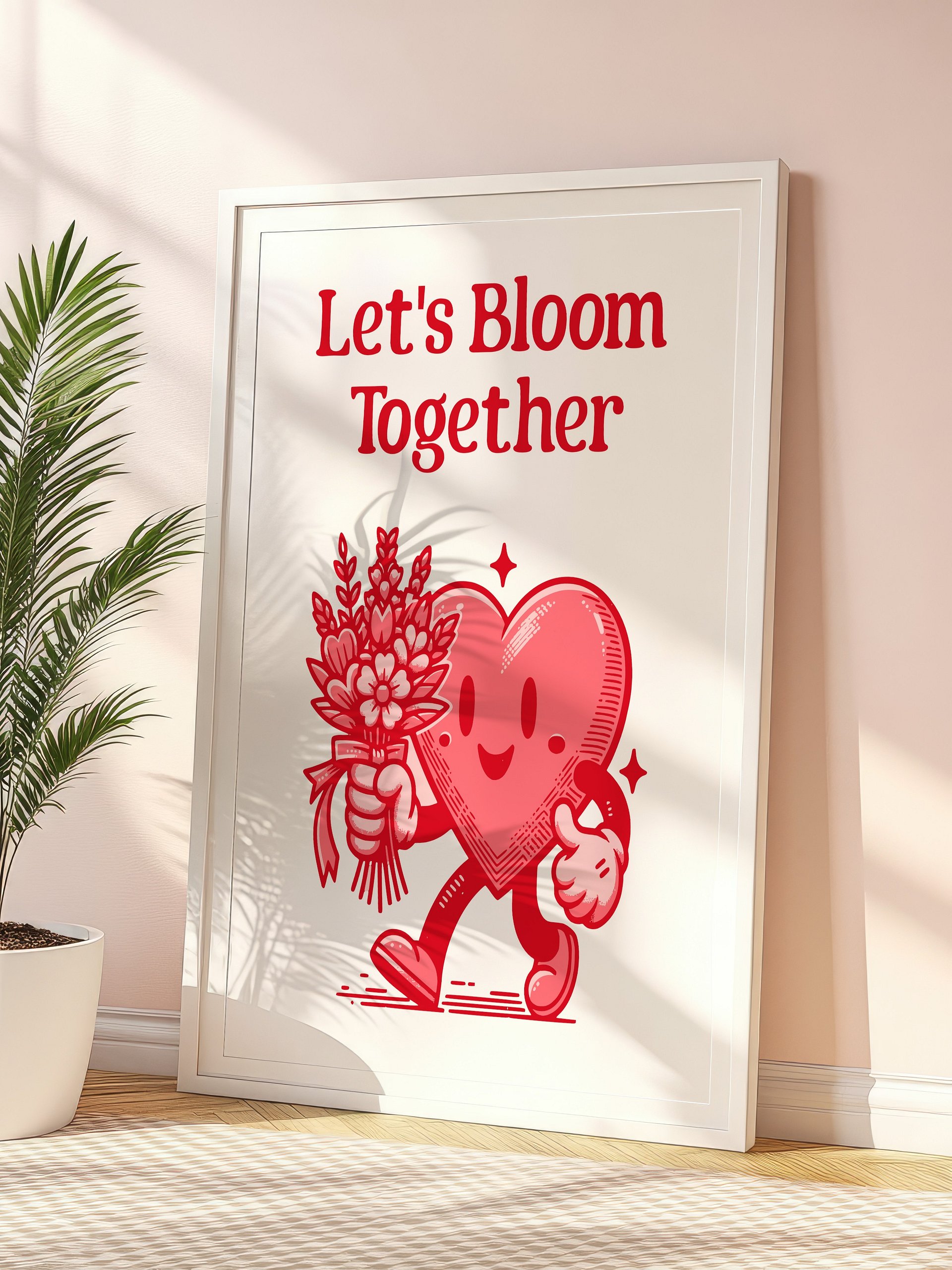 Let's Bloom Together Heart Mascot Retro Art Print product image (10)
