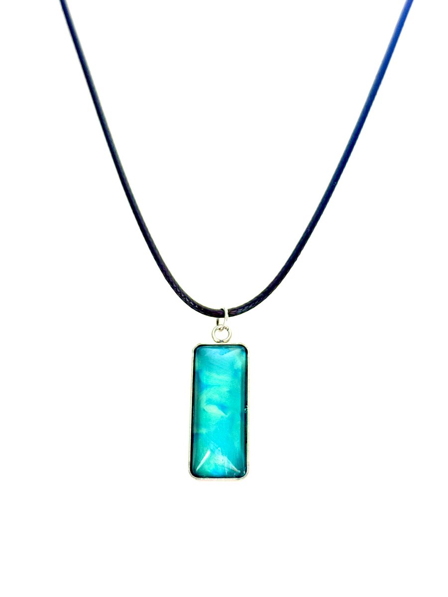 Electric Tide Pendant Necklace | Blue Green | Rectangle Cabochon | Monique Faella Designs™ | MFD-00143 product image (3)