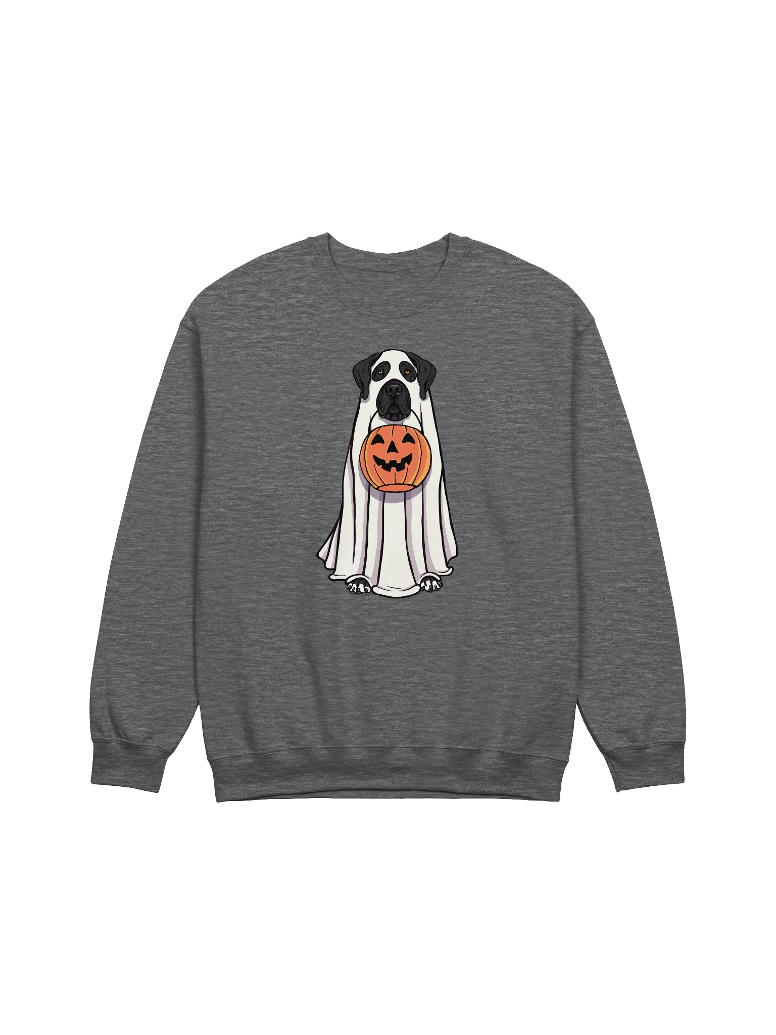 Funny Halloween Great Dane(Black) Sweatshirt | Funny Great Dane Wearing a Ghost Costume and Holding a Pumpkin Basket product image (3)