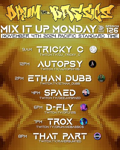 We have a fantastic lineup for you this coming Monday on Twitch! Alongside our residents @dj_tricky_c_dnb @ethandubb215 @deej...
