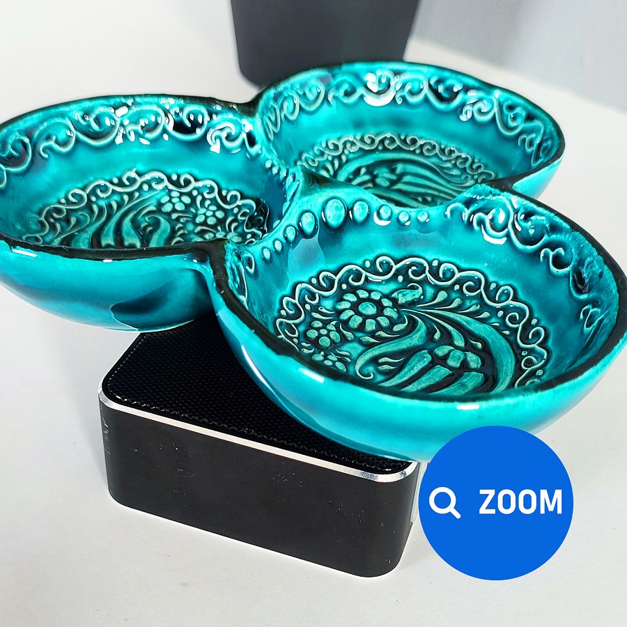 Ceramic snack dish, turquoise/green/emerald — handmade pottery product image (6)