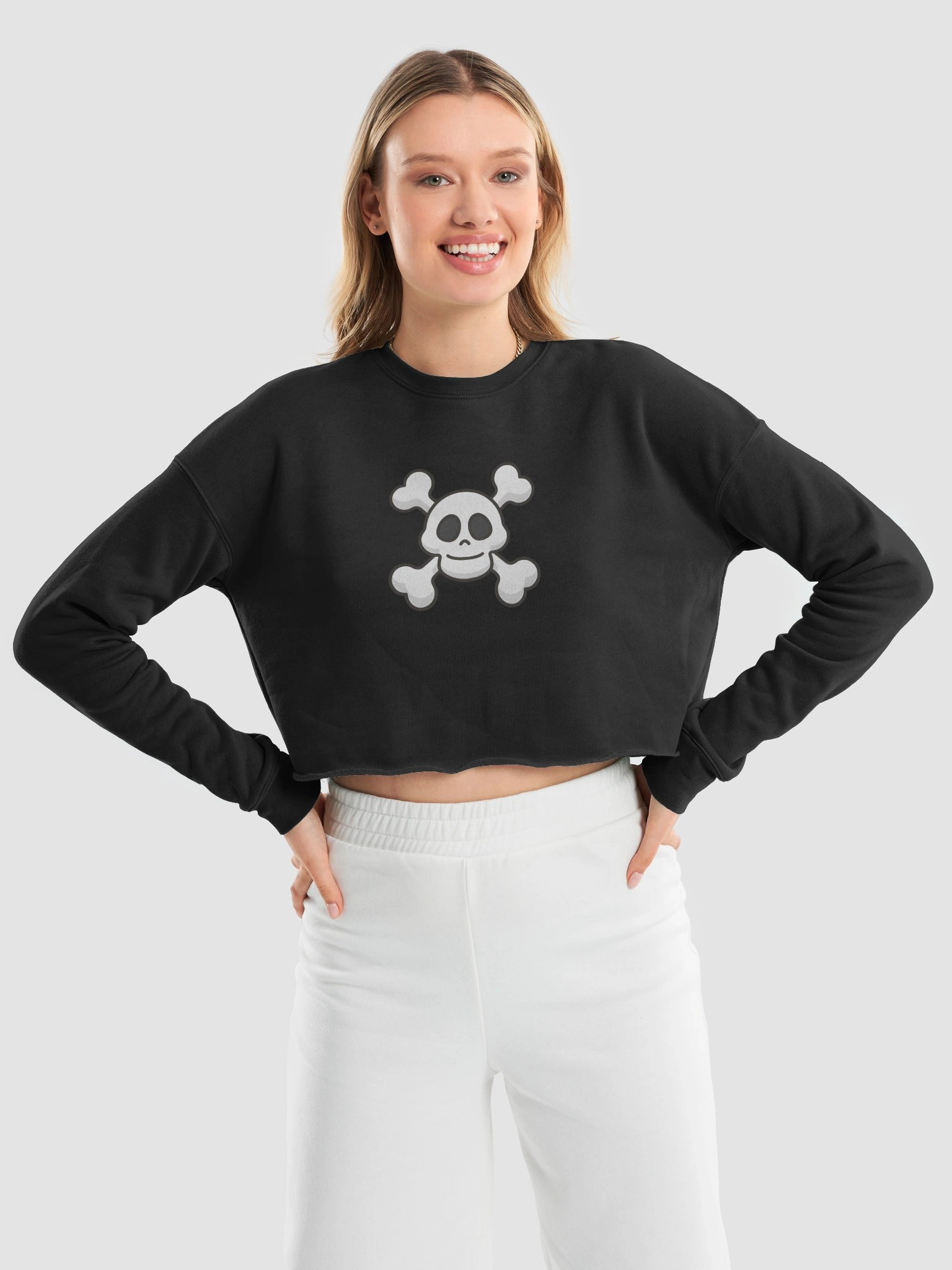 Smiling Skull and Crossbones Fleece Crop Sweatshirt product image (9)