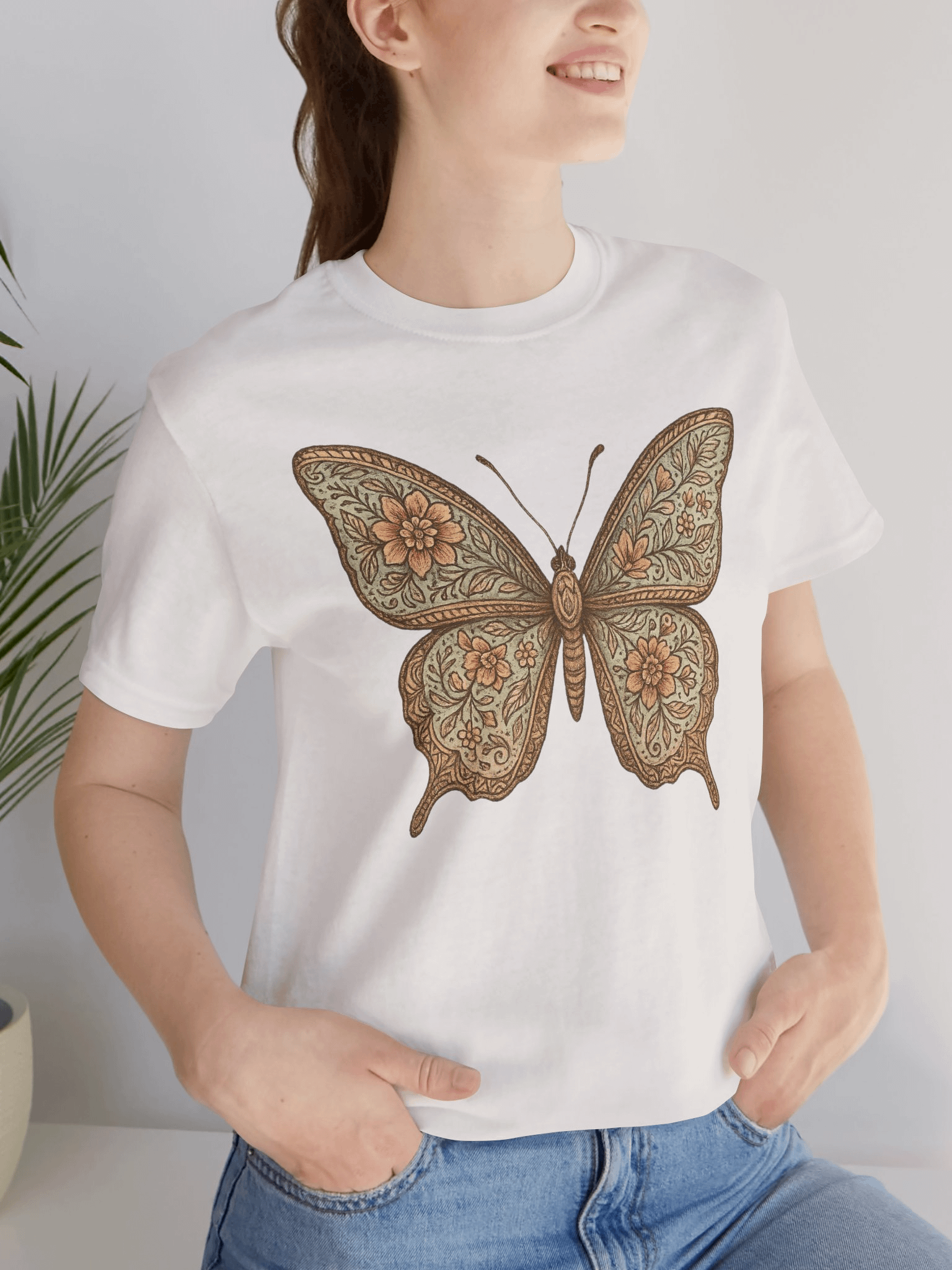 Vintage Butterfly Floral T-Shirt – Bella + Canvas 3001 product image (2)