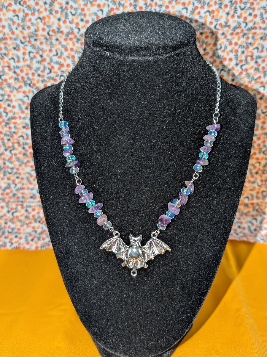 Amethyst Silver Bat Necklace! product image (1)