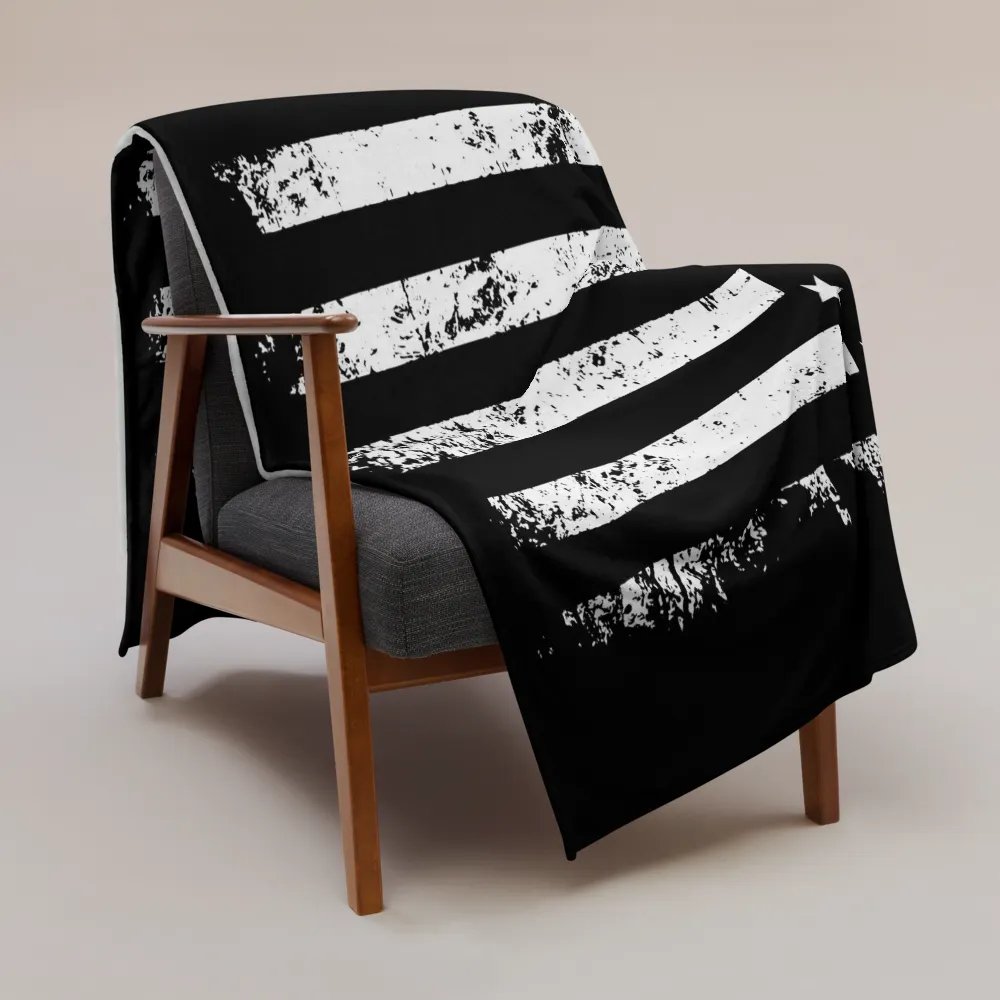 Patriotic Comfort: Distressed Stars and Stripes Black and White American Flag Throw Blanket product image (3)