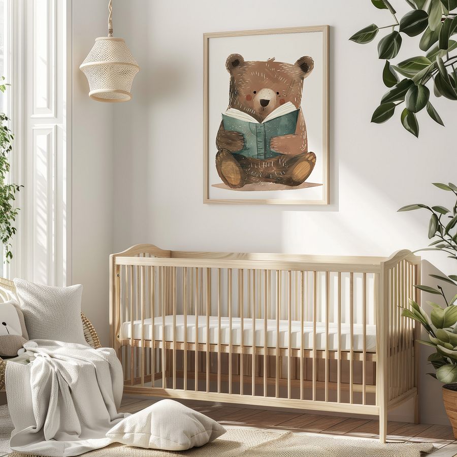 Cute Bear Reading a Book Watercolor Nursery Art Print product image (8)