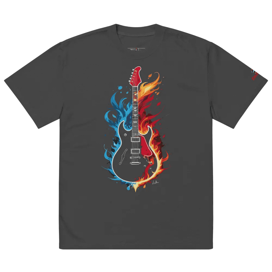 Flaming Water Electric Guitar - Premium Oversized Faded T-Shirt product image (9)