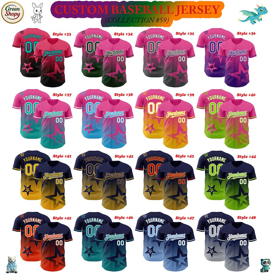 Authentic Baseball Jersey, Custom Baseball Jersey, Personalized Sport Jersey, Colorful, 3D Gradient Style Twinkle Star product image (183)