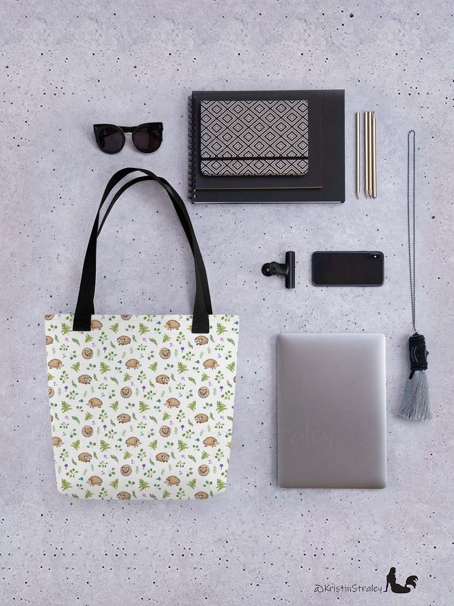 Hedgehogs with Ferns and Mushrooms on White Tote Bag product image (4)