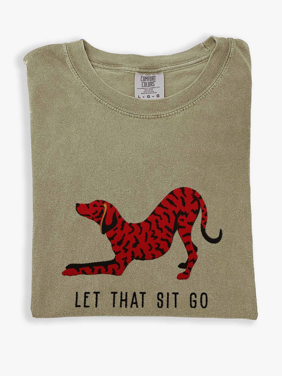 Let That Sit Go T-Shirt(Embroidered) of a Plott Hound(Chocolate Brindle) product image (1)