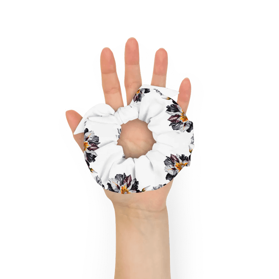 Hair Scrunchie - Painted Crimson, Black, and Yellow Flowers on White product image (7)