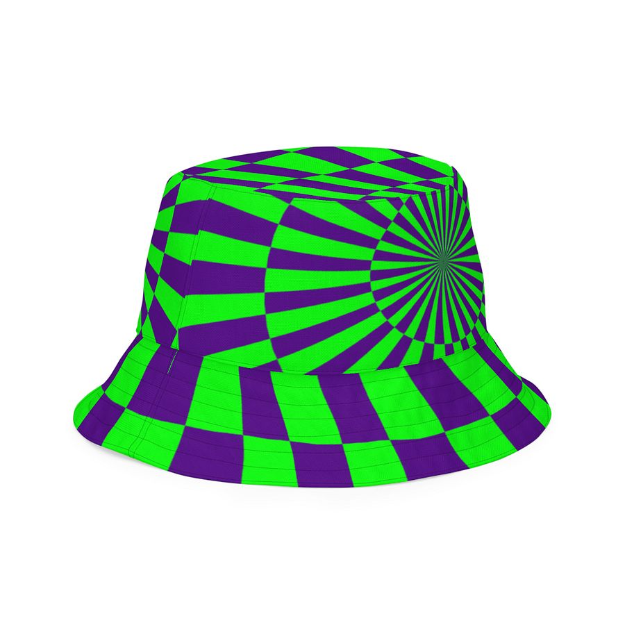Twisted Circus Style Reversible Bucket Hat, Pink Blue Green Purple Spirals Checkers Accessory product image (6)