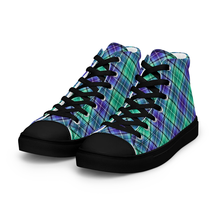 Bright Green and Purple Plaid Men's High Top Shoes product image (2)