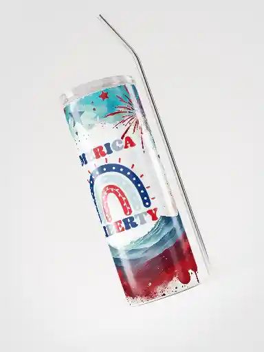 Patriotic Liberty Tumbler Wrap PNG | 20oz America Sublimation Design | Red White Blue Fireworks | 4th of July Digital Download product image (9)