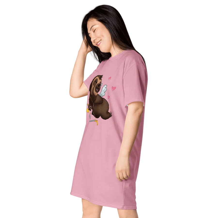 Pink Cupid Sloth Love T-Shirt Dress product image (3)