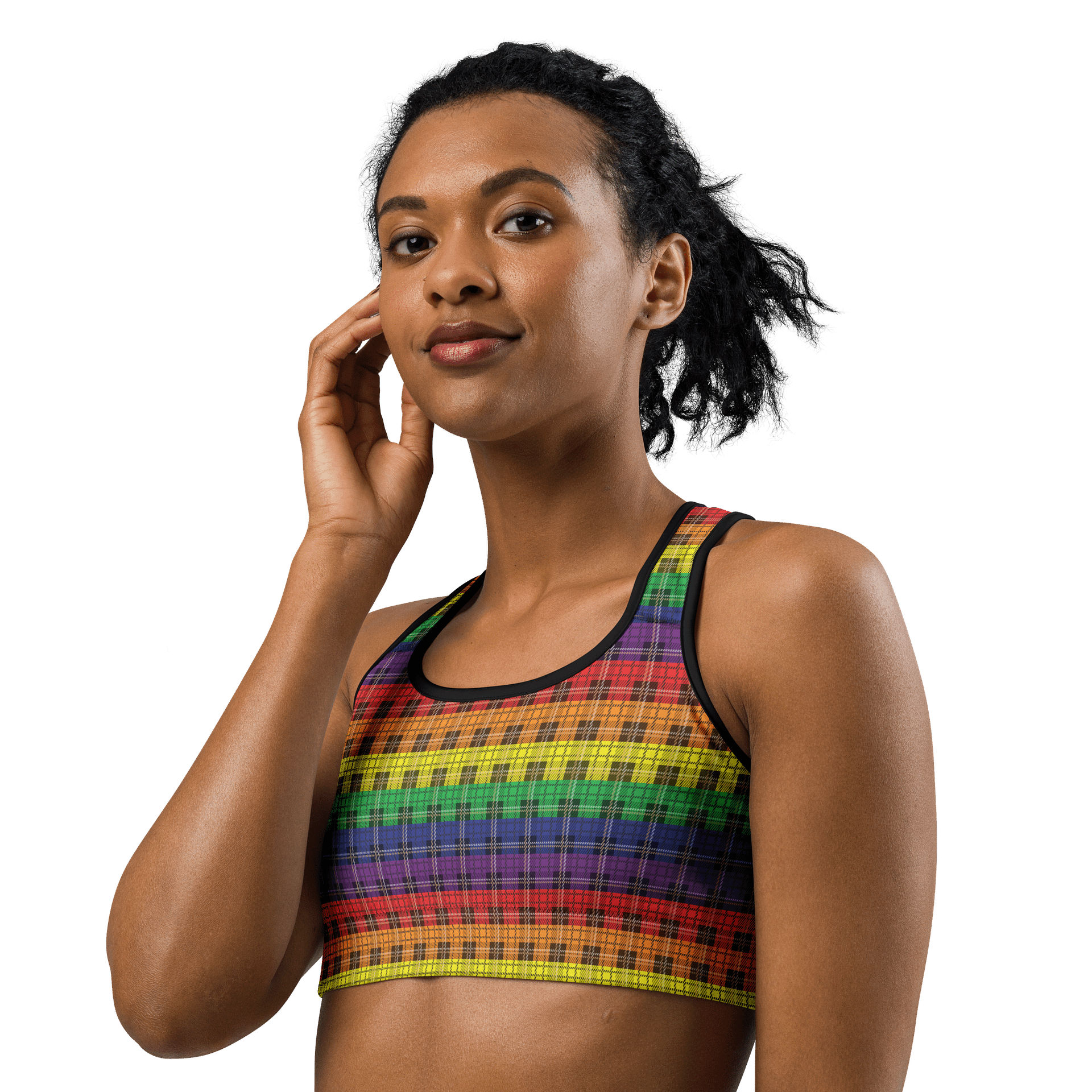 Rainbow Pride Plaid Sports Bra product image (2)