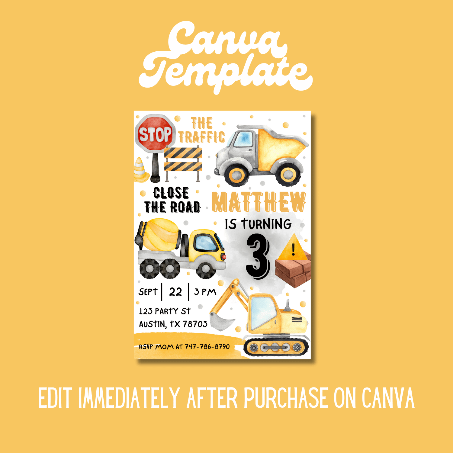 Construction Birthday Invitation Template – Canva Editable Builder Party Invite product image (4)