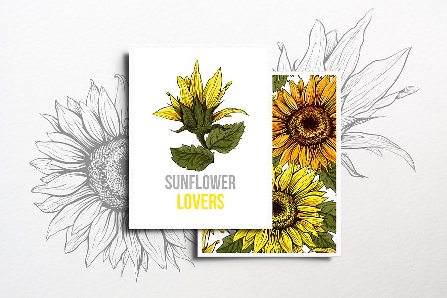 Sunflower Seamless Pattern Bundle, Sunflower Clipart, Autumn Digital Papers Line Art product image (9)