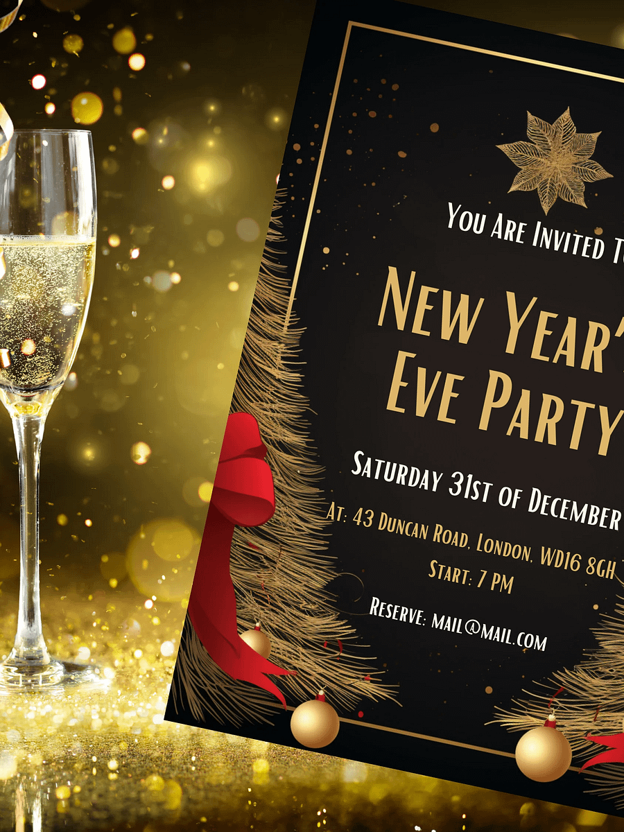 New Year's Eve Red and Gold Party Invitation | Editable in Canva | New Years Party Printable Template | Holiday Invitation | Canva Edit product image (4)