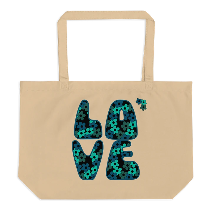 Teal Flower LOVE Text Eco-Friendly Large Tote Bag product image (2)