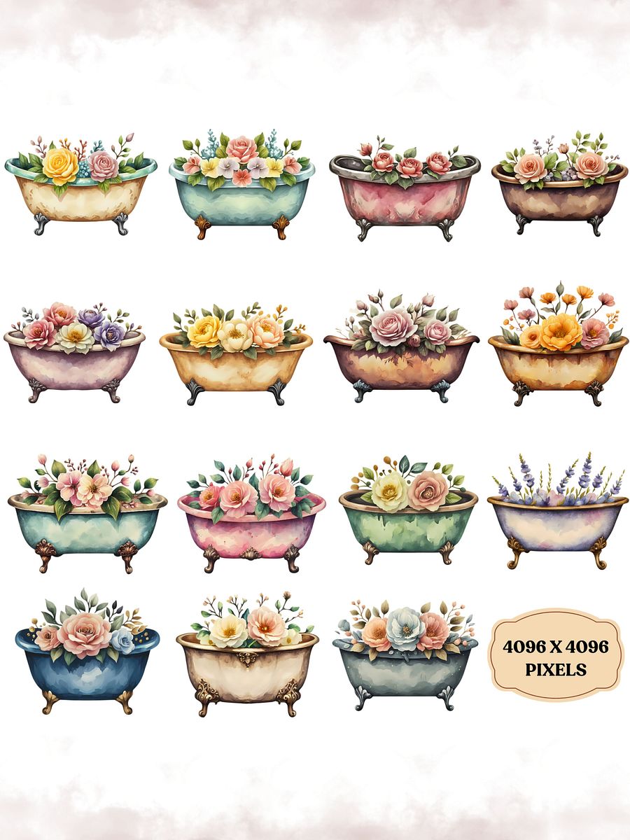 45+ Floral Vintage Bathtubs Clipart Bundle product image (2)