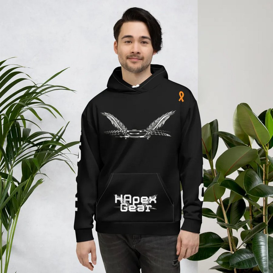 White HApex Gear White Logo Cancer Awareness Orange Ribbon. Black Recycled Unisex Hoodie product image (4)