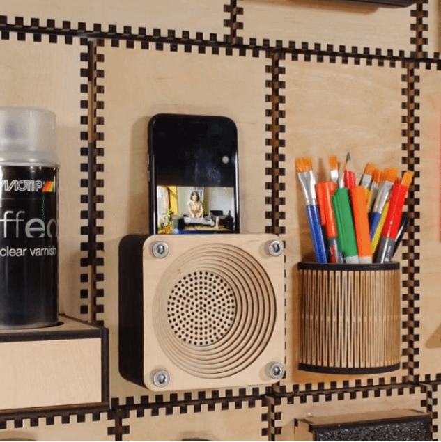 French Cleat Smartphone Holder with Passive Speaker | DIY Phone Stand for Clear Sound | Laser Cut Files for Shed, Workshop, and Garage product image (1)