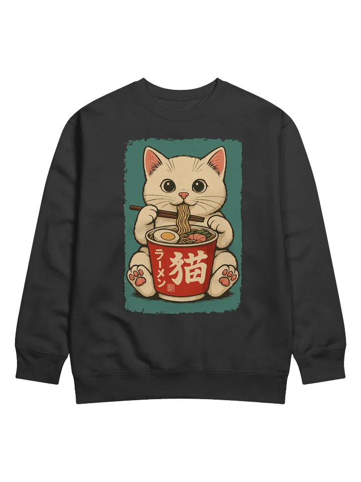Kawaii White Cat Eating Ramen Vintage Japanese Style Sweatshirt product image (3)
