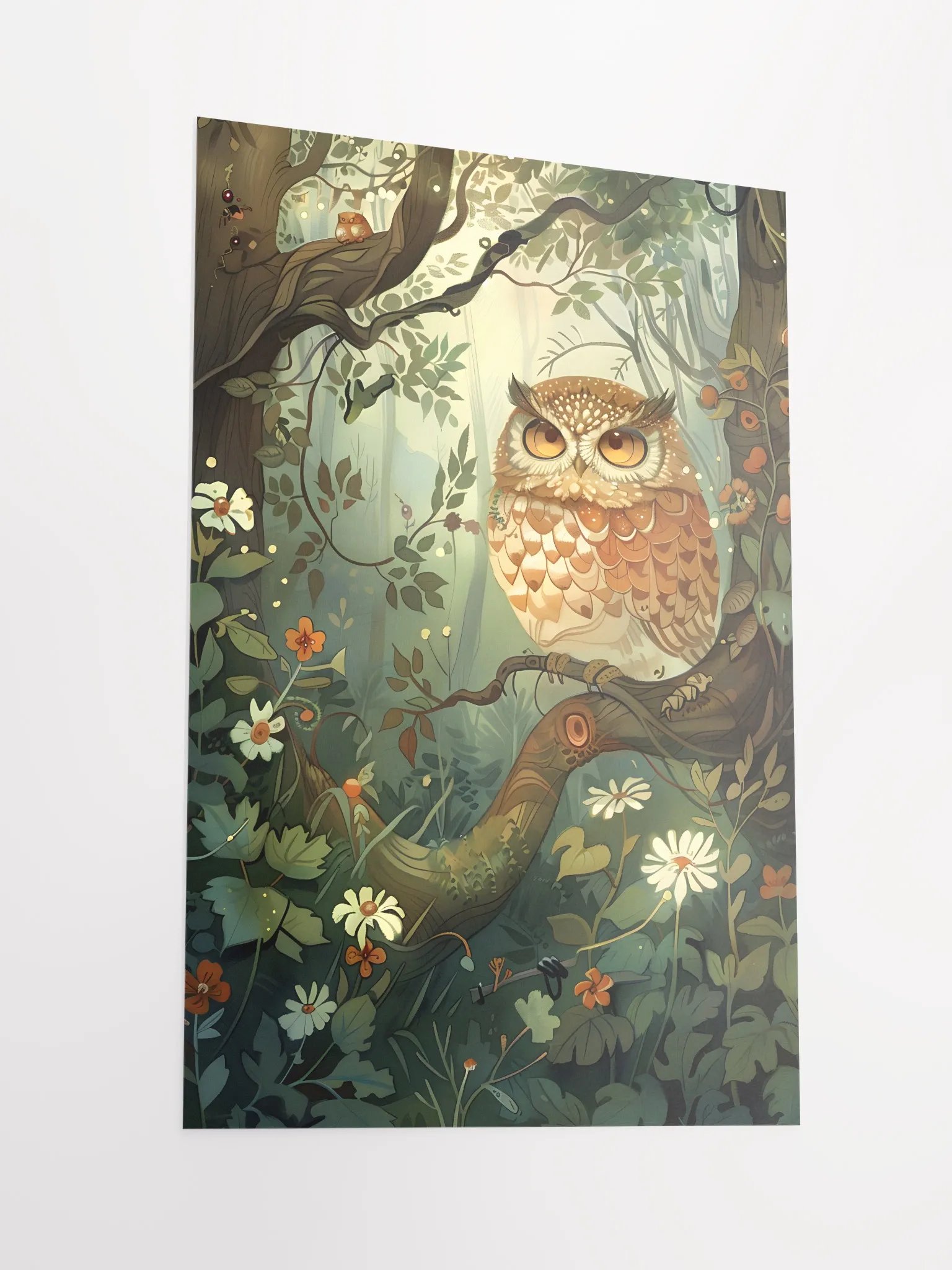 Whimsical owl perched in enchanted forest scenery. product image (2)