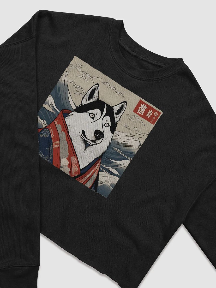 Funny Husky Ukiyo-e Women's Fleece Crop Sweatshirt product image (4)