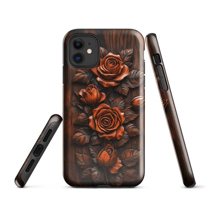 Red Roses Wood Carving Effect - Tough Phone Case product image (1)