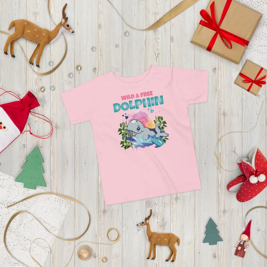 Dolphin Wild and Free Colorful Funny Cute Bella+ Canvas Toddler T-Shirt – Funny Shirt & Gift for Kids product image (5)