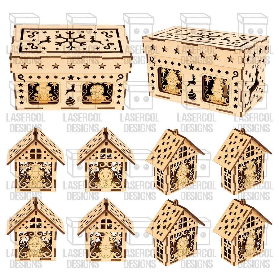 Christmas Ornaments Houses Box Set 2 - Laser Cut Files product image (4)